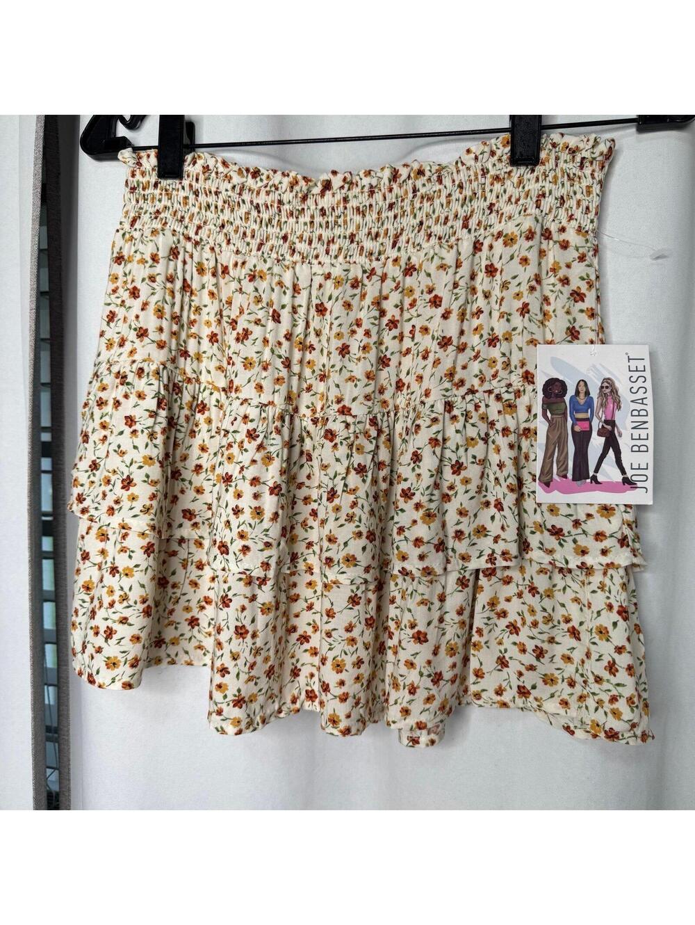 Joe B Joe Benbasset Floral Yellow Skirt Pleated Elastic Waist